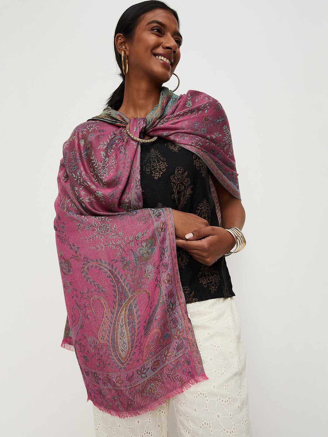 

max Women Woven-Design Paisley Printed Shawl, Pink