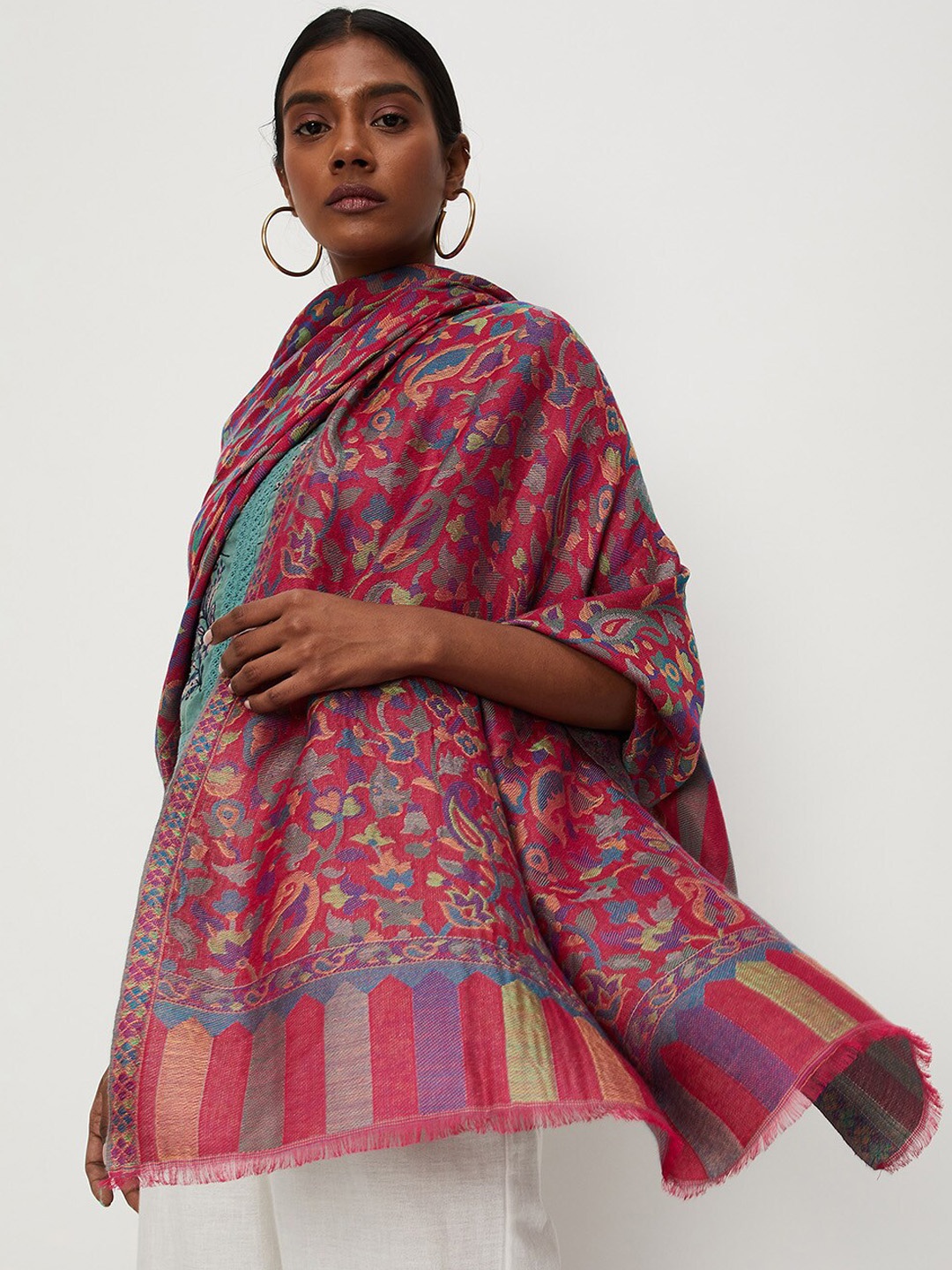 

max Women Floral Printed Woven-Design Shawl, Pink