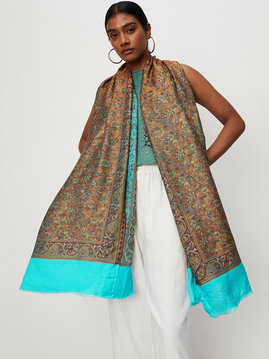 

max Women Floral Printed Woven-Design Shawl, Blue