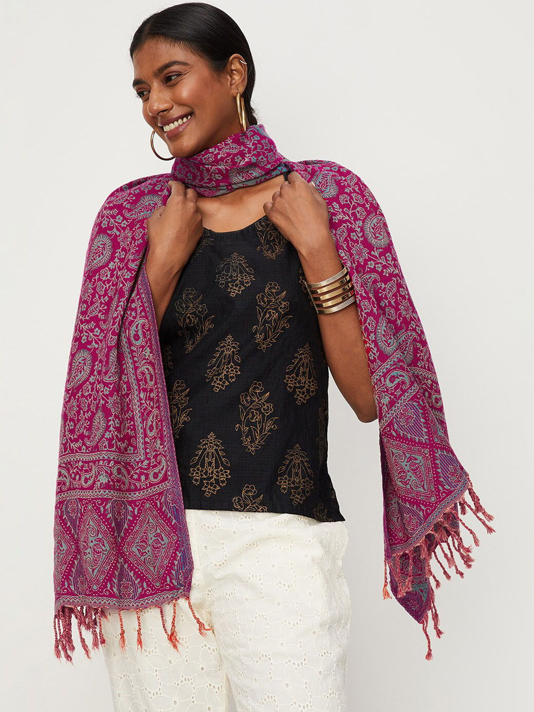 

max Women Paisley Printed Woven-Design Shawl, Pink