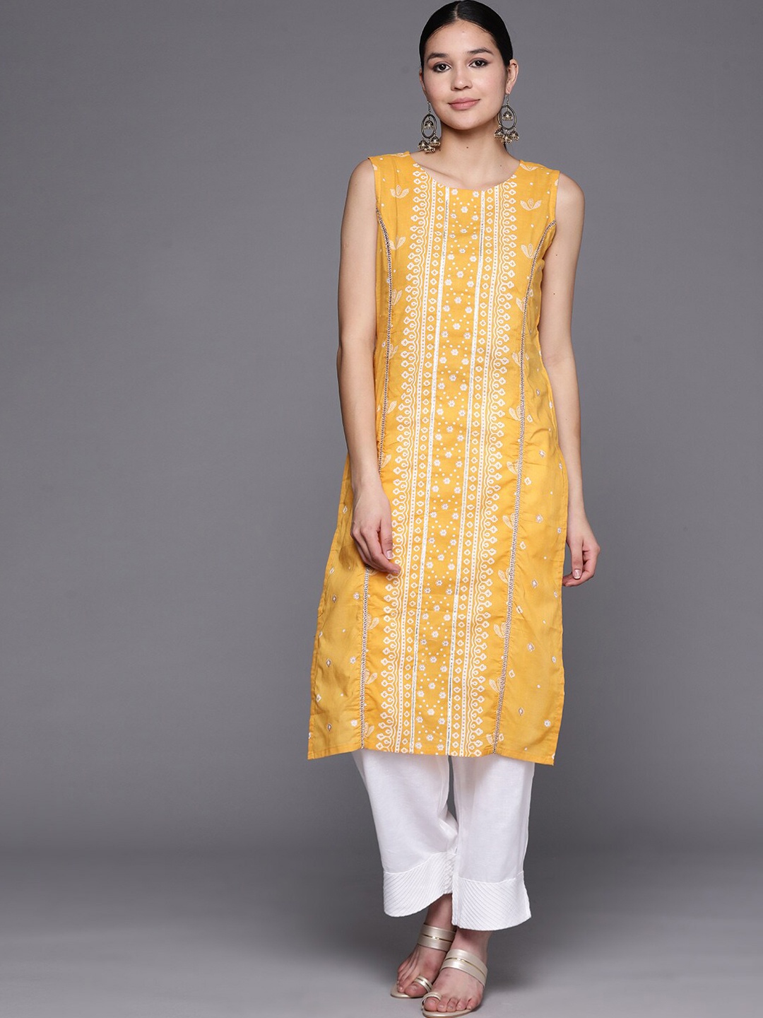 

Ahalyaa Women Ethnic Motifs Printed Pure Cotton Kurta, Mustard