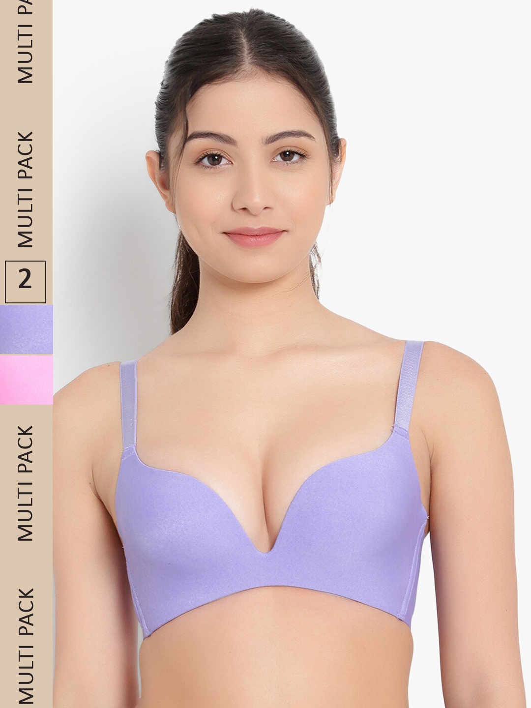 

PARKHA Pack of 2 Solid Seamless Heavily Padded Push Up Bra, Purple