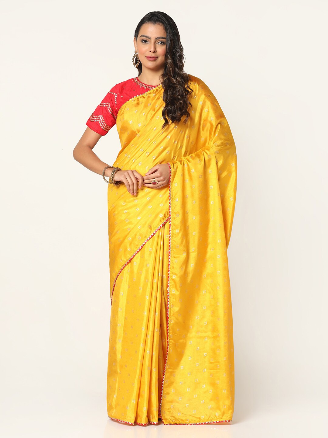 

BOMBAY SELECTIONS Ethnic Motifs Satin Saree, Yellow