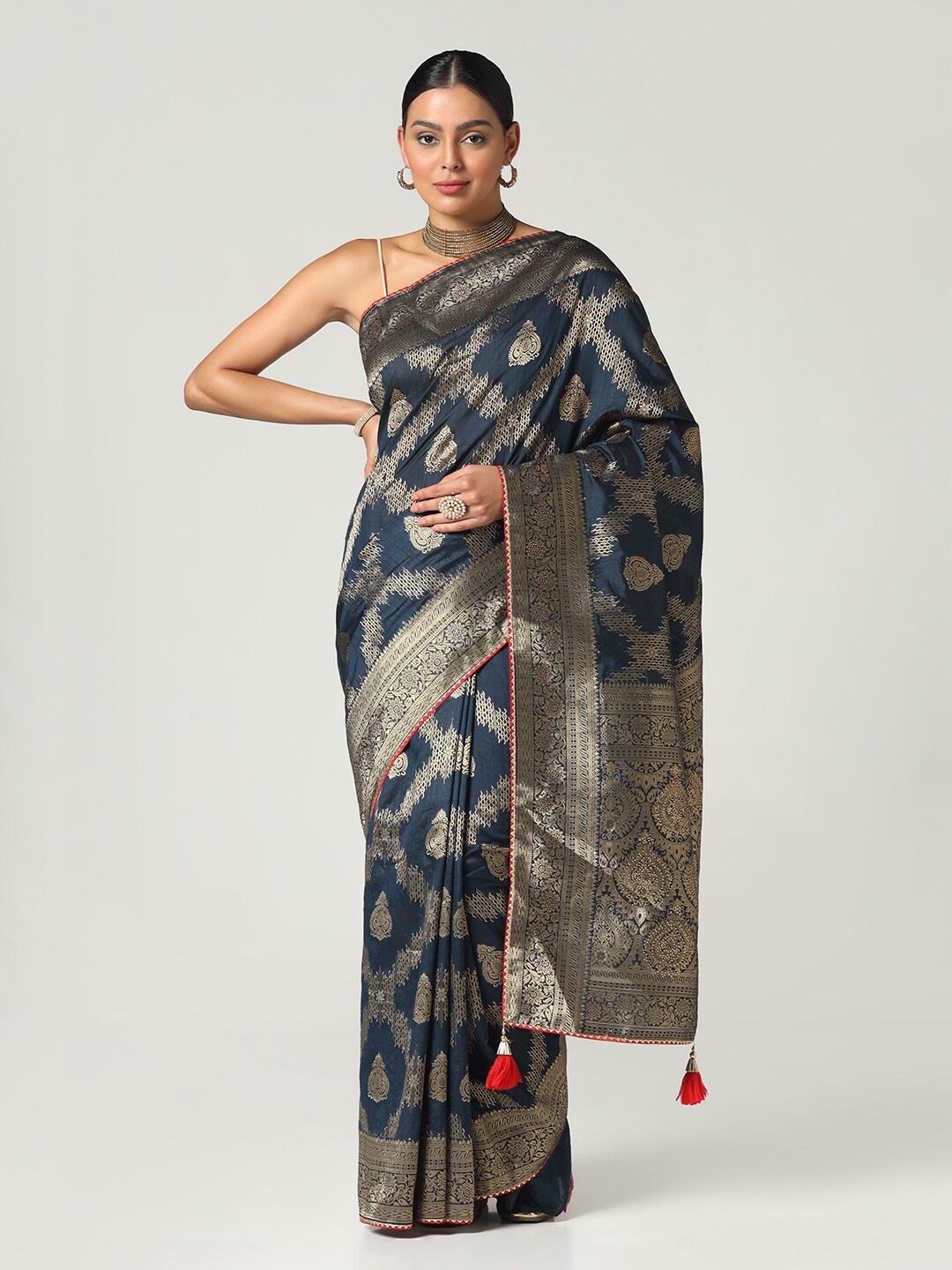 

BOMBAY SELECTIONS Woven Design Zari Art Silk Banarasi Saree, Blue