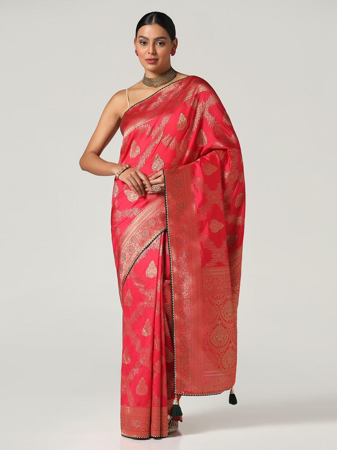 

BOMBAY SELECTIONS Woven Design Zari Art Silk Banarasi Saree, Pink