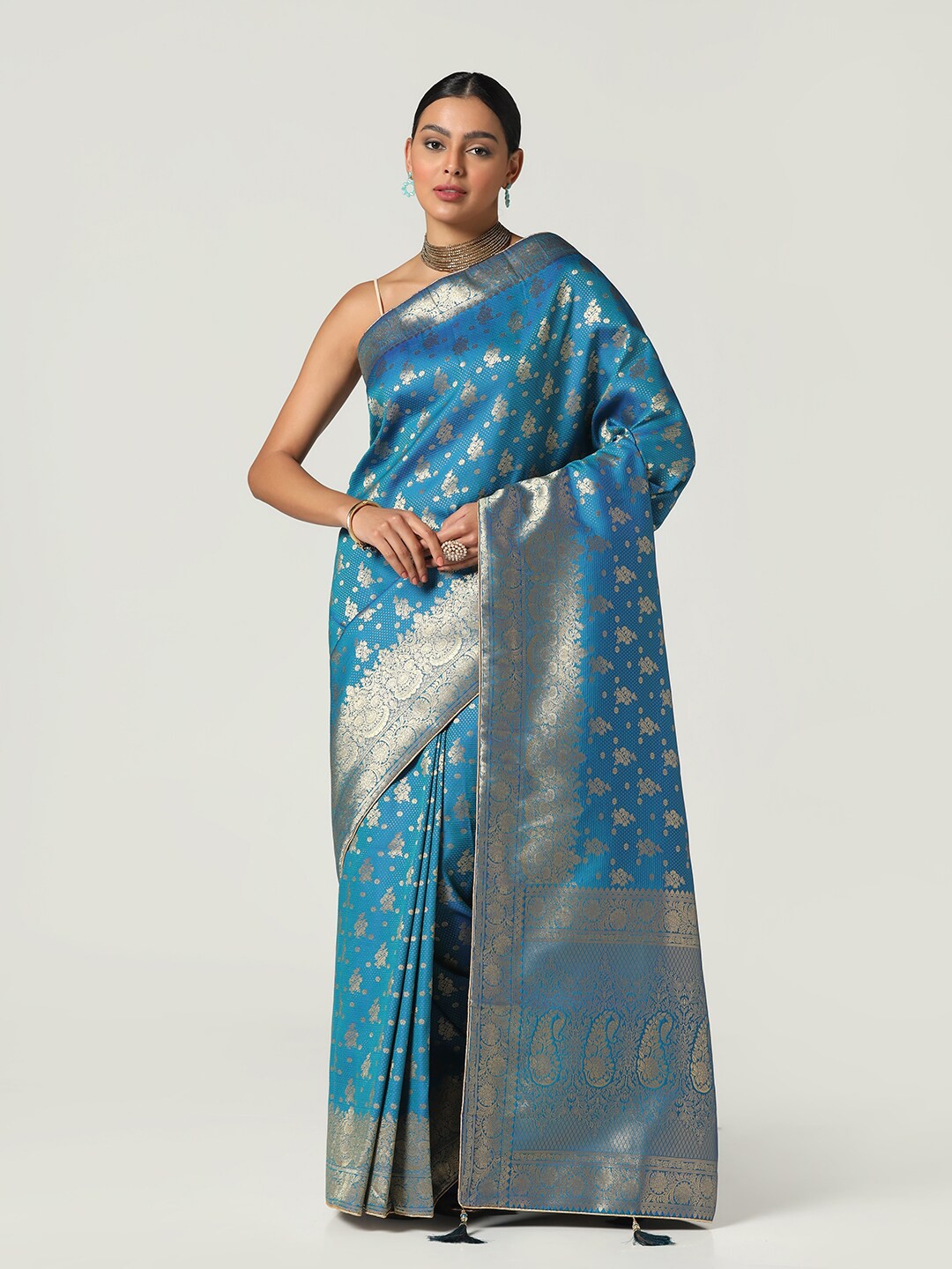 

BOMBAY SELECTIONS Woven Design Zari Art Silk Banarasi Saree, Blue