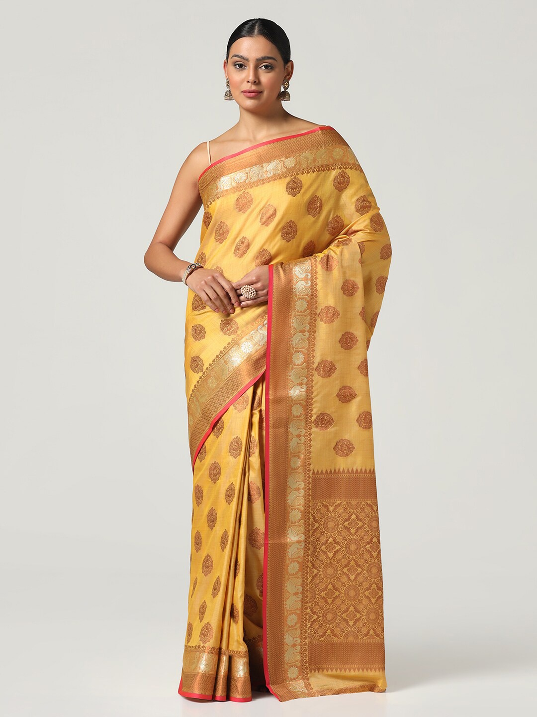 

BOMBAY SELECTIONS Ethnic Motifs Zari Banarasi Saree, Yellow