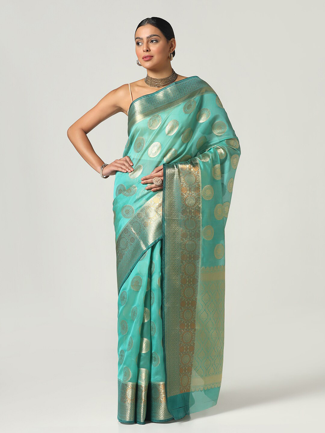 

BOMBAY SELECTIONS Woven Design Zari Banarasi Saree, Sea green