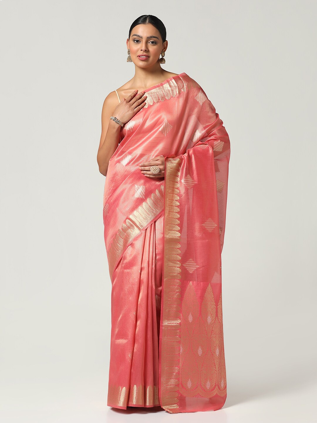 

BOMBAY SELECTIONS Woven Design Zari Banarasi Saree, Pink