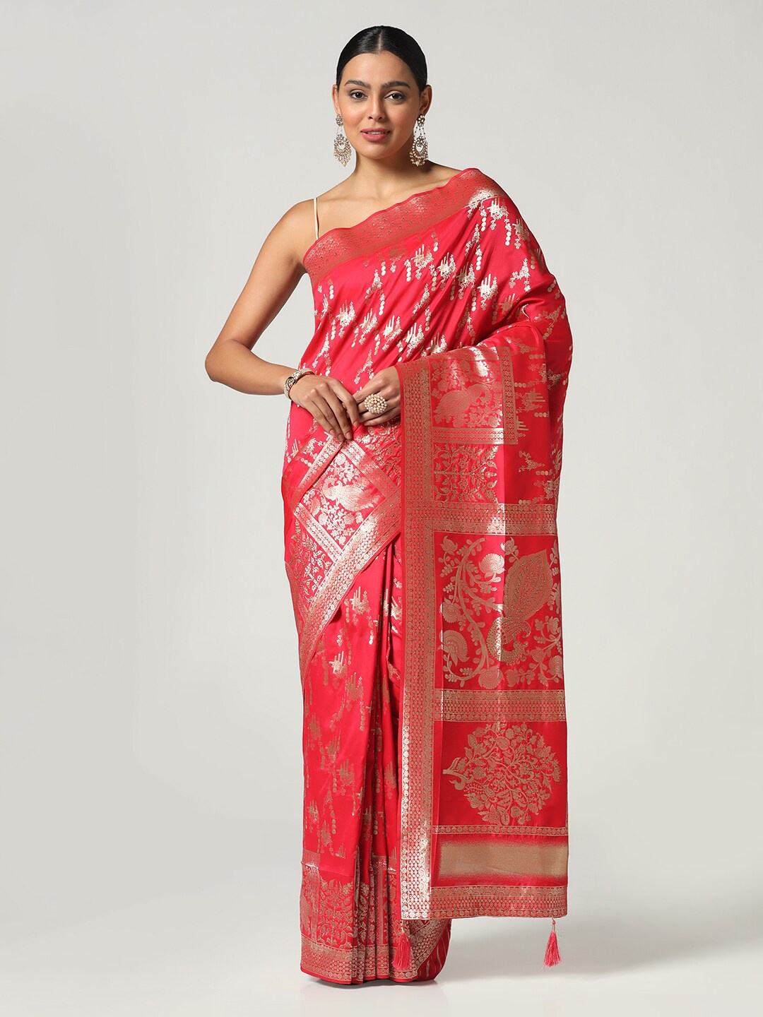 

BOMBAY SELECTIONS Woven Design Zari Pure Silk Banarasi Saree, Magenta