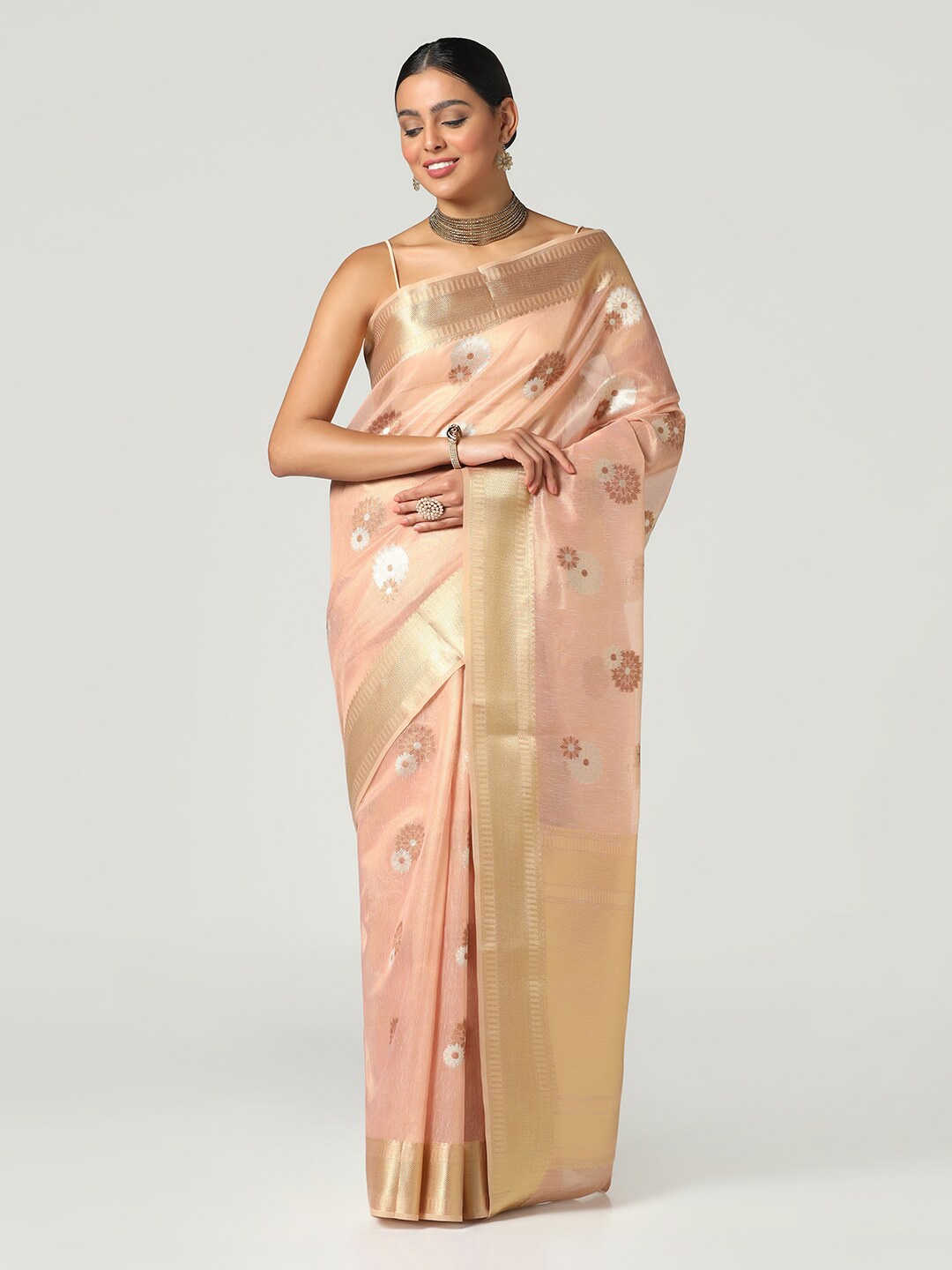 

BOMBAY SELECTIONS Woven Design Zari Banarasi Saree, Beige