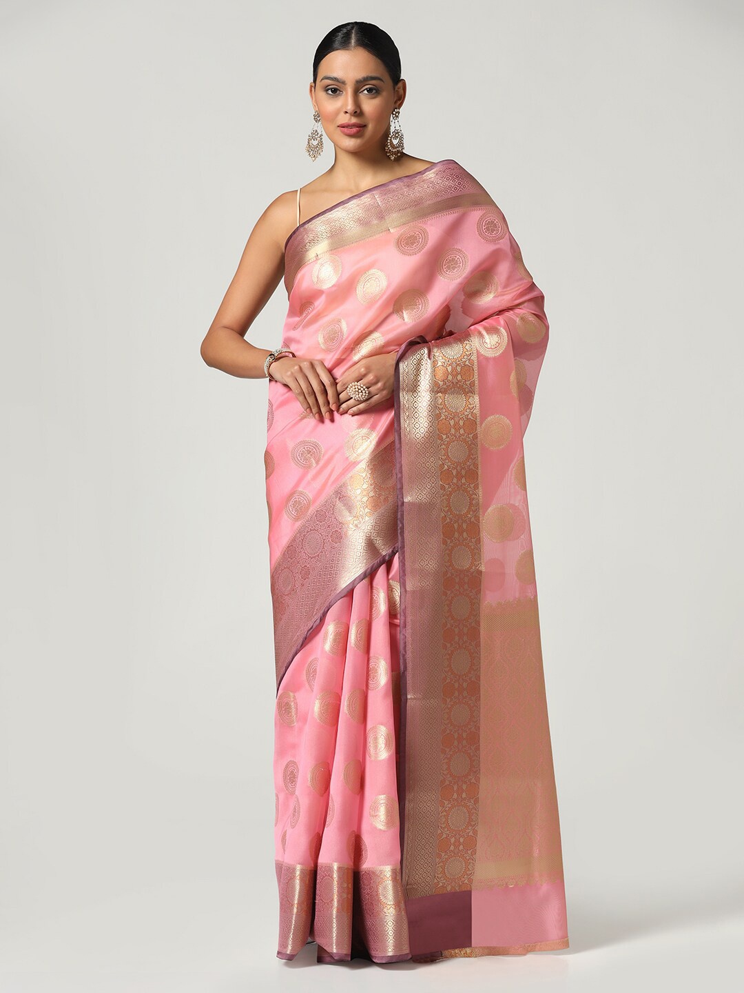 

BOMBAY SELECTIONS Woven Design Zari Banarasi Saree, Pink