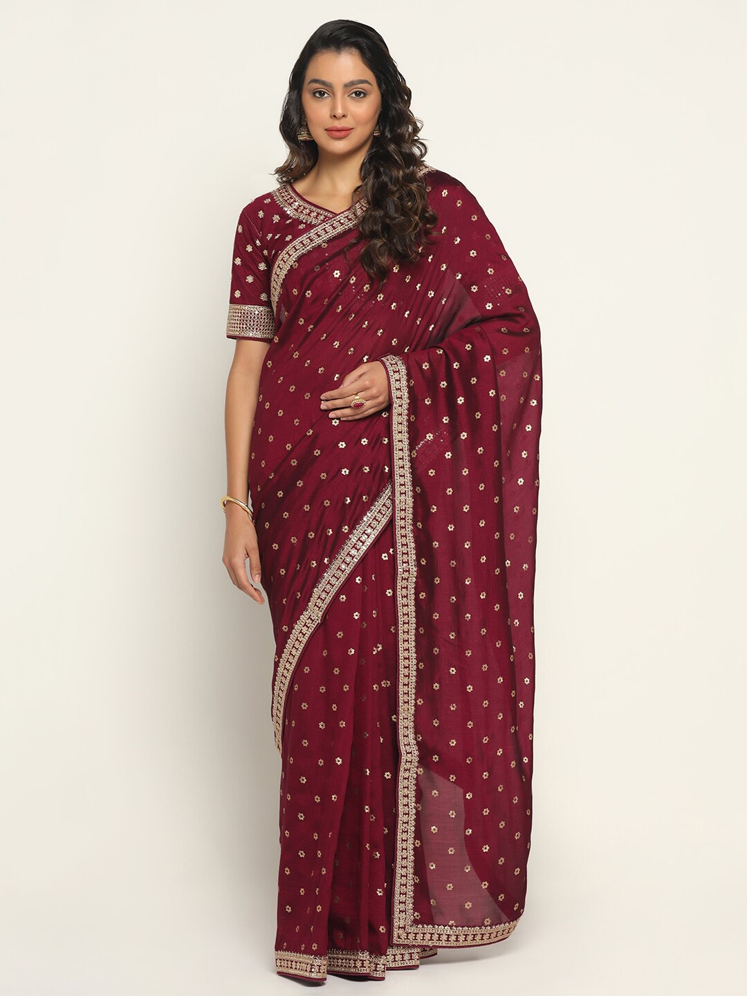 

BOMBAY SELECTIONS Bandhani Printed Zari Saree, Maroon