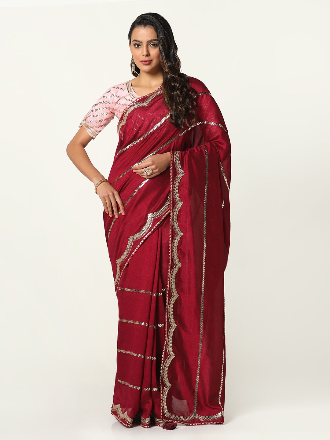 

BOMBAY SELECTIONS Embellished Art Silk Saree, Maroon