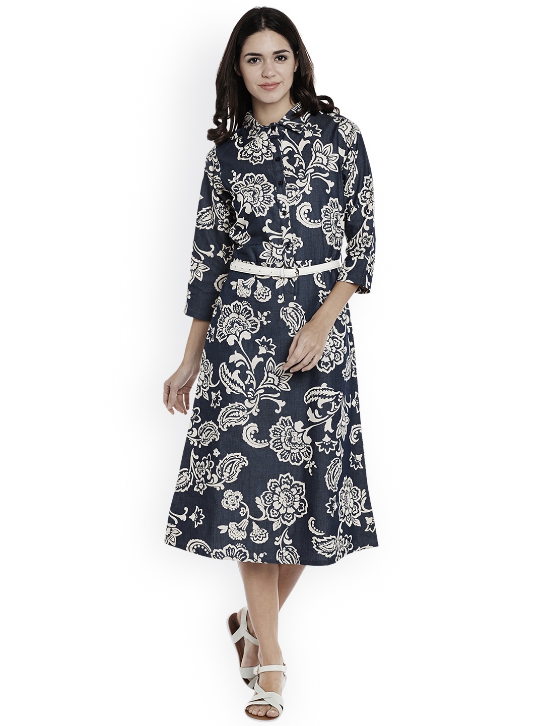 

Athena Women Blue Printed A-Line Denim Dress