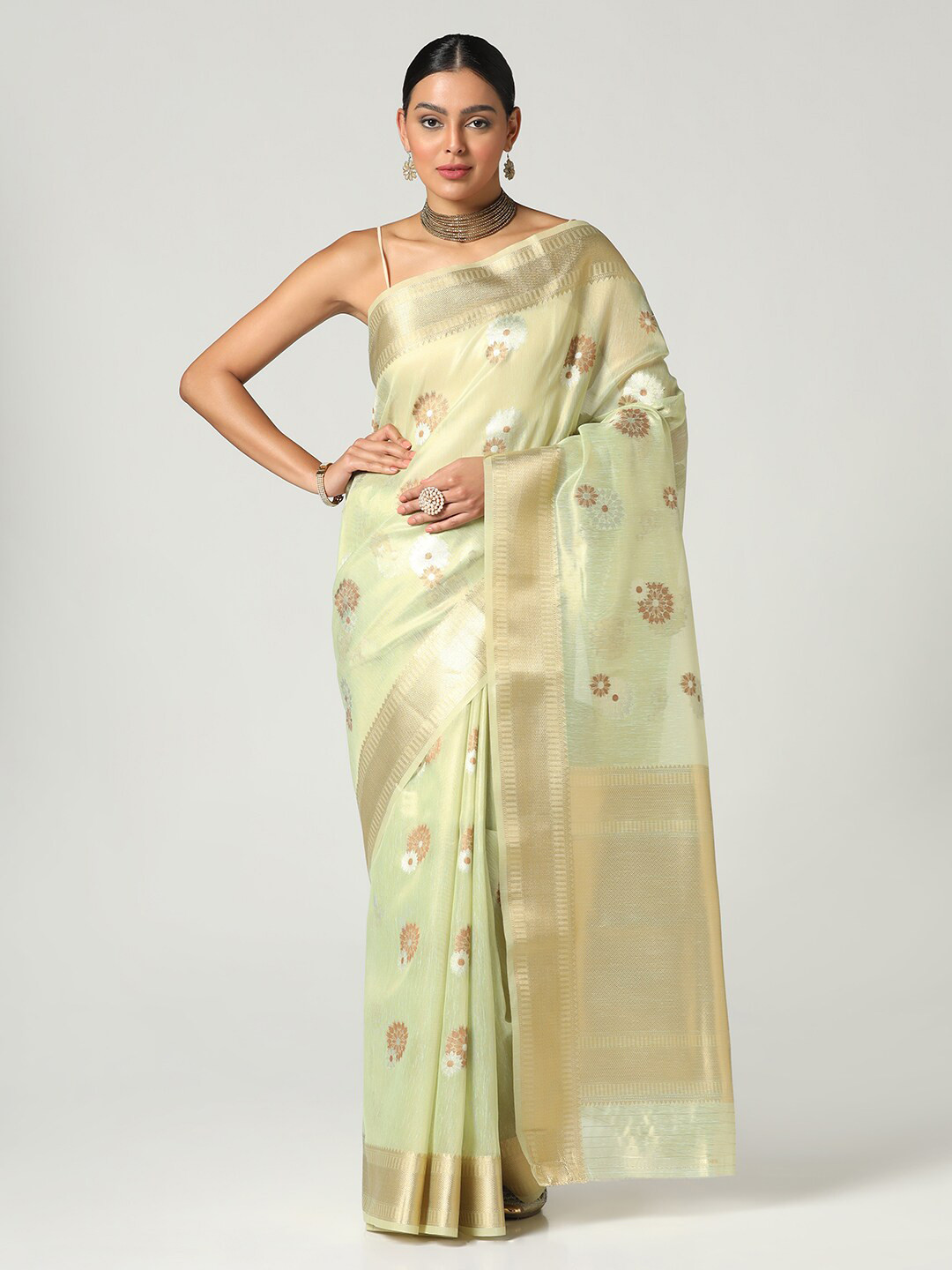 

BOMBAY SELECTIONS Woven Design Zari Banarasi Saree, Green