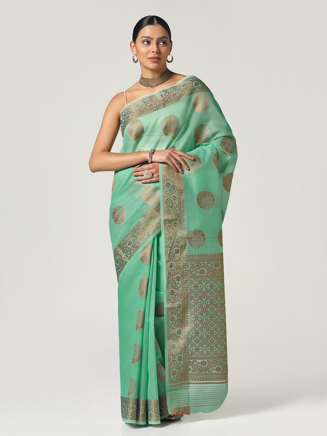 

BOMBAY SELECTIONS Woven Design Zari Banarasi Saree, Sea green