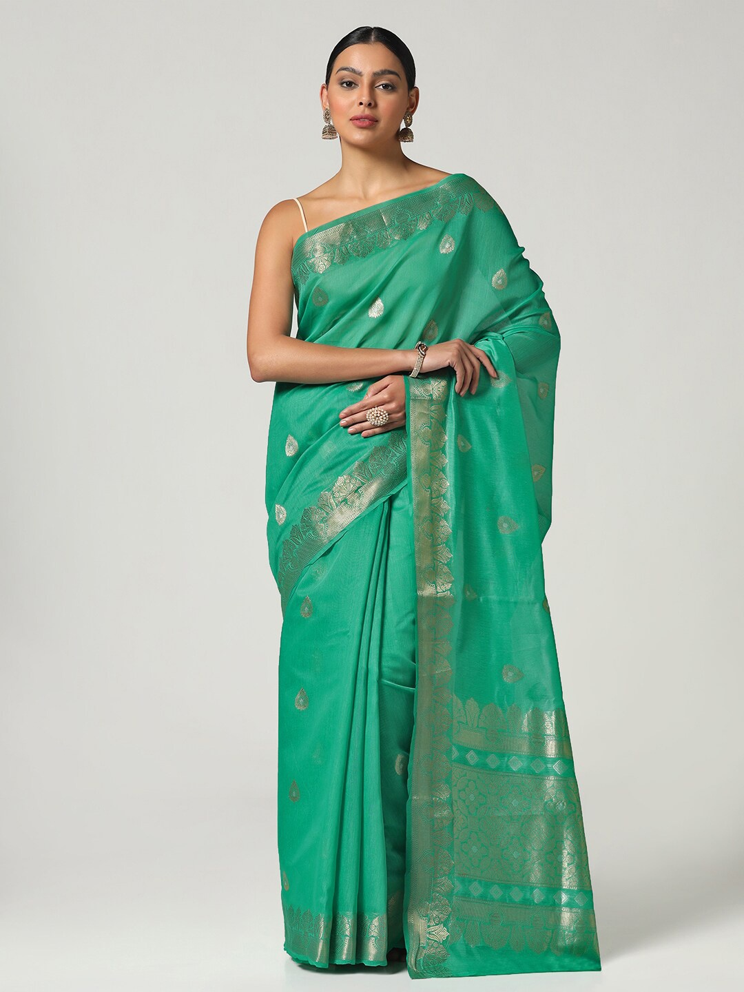 

BOMBAY SELECTIONS Woven Design Zari Banarasi Saree, Sea green