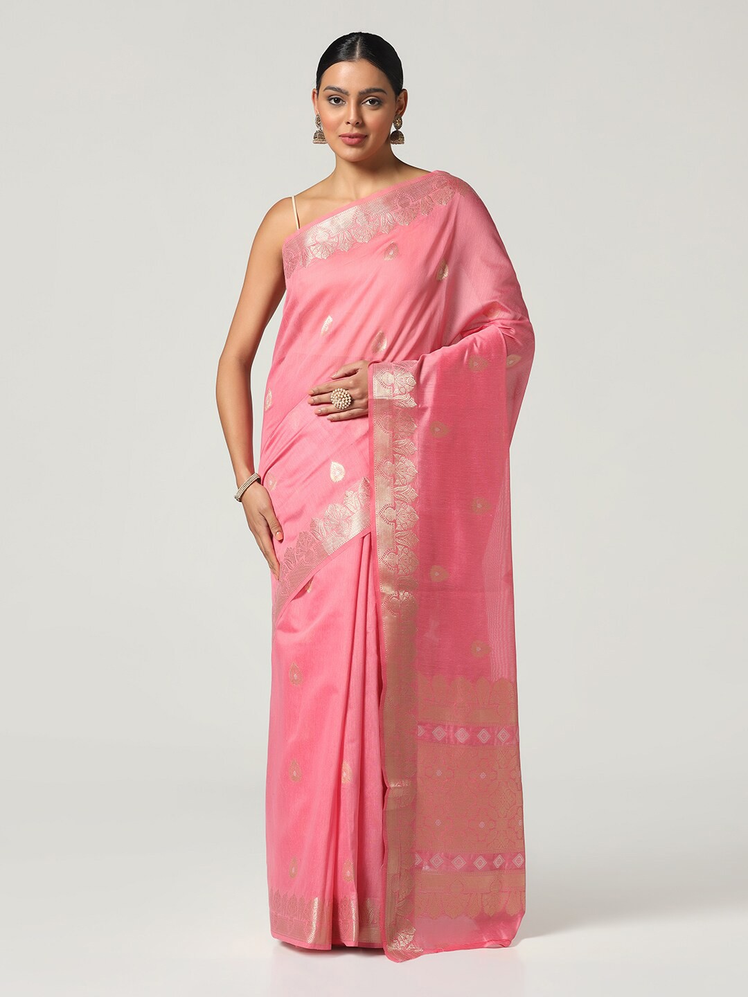 

BOMBAY SELECTIONS Woven Design Zari Banarasi Saree, Pink