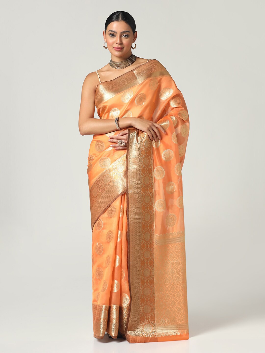 

BOMBAY SELECTIONS Woven Design Zari Banarasi Saree, Peach