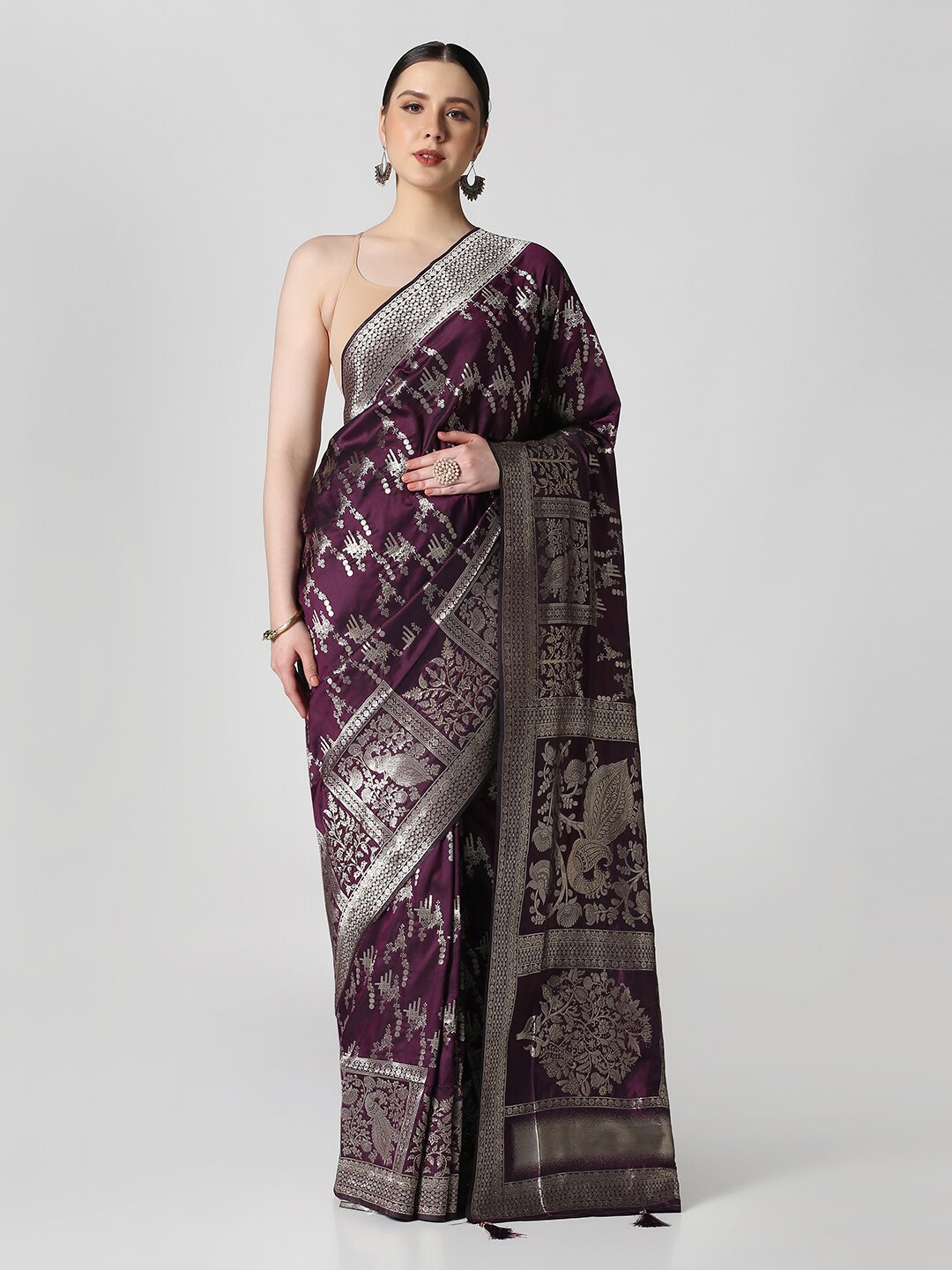 

BOMBAY SELECTIONS Woven Design Zari Pure Silk Banarasi Saree, Purple