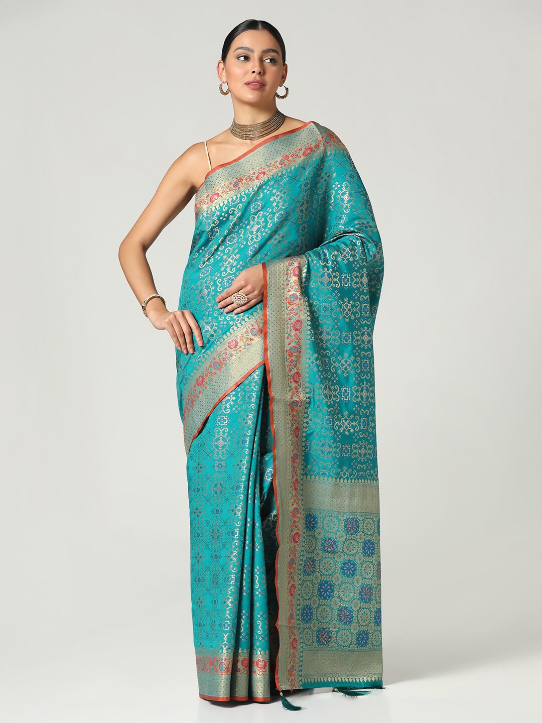 

BOMBAY SELECTIONS Woven Design Zari Banarasi Saree, Turquoise blue