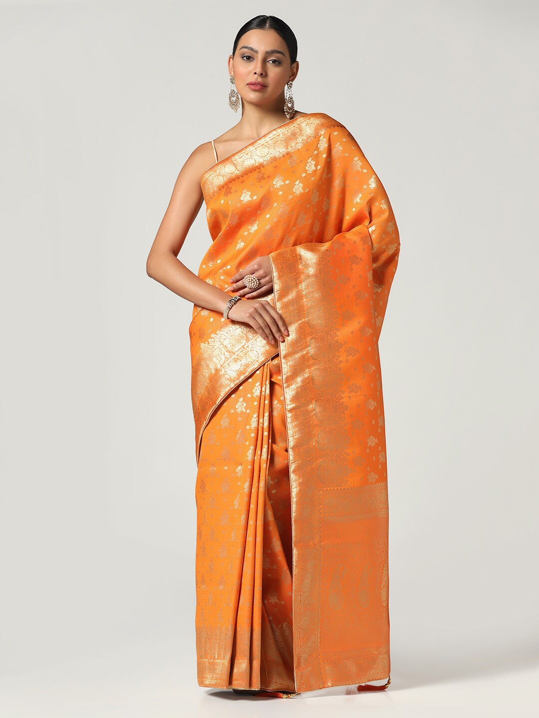 

BOMBAY SELECTIONS Woven Design Zari Banarasi Saree, Orange