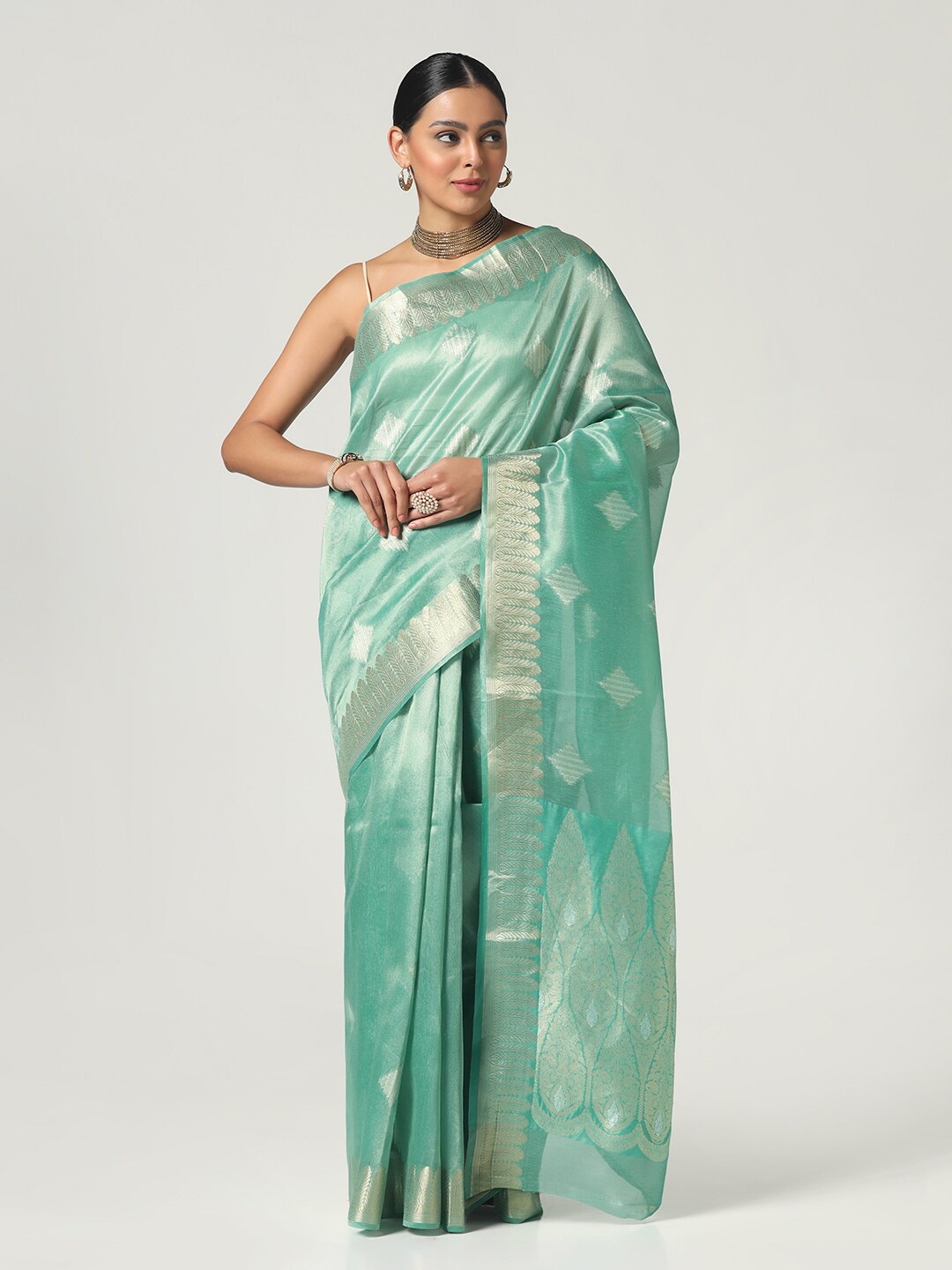 

BOMBAY SELECTIONS Woven Design Zari Banarasi Saree, Sea green