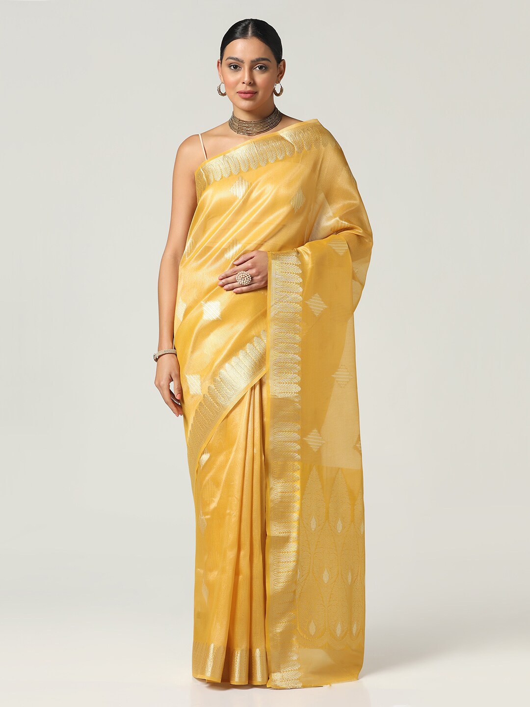 

BOMBAY SELECTIONS Woven Design Zari Banarasi Saree, Yellow