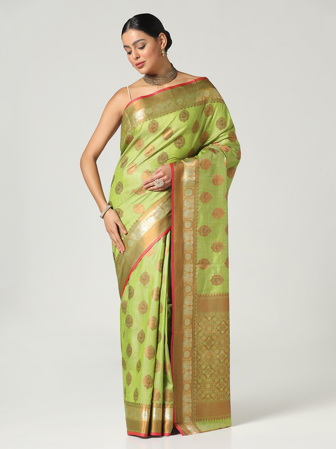 

BOMBAY SELECTIONS Woven Design Zari Banarasi Saree, Green