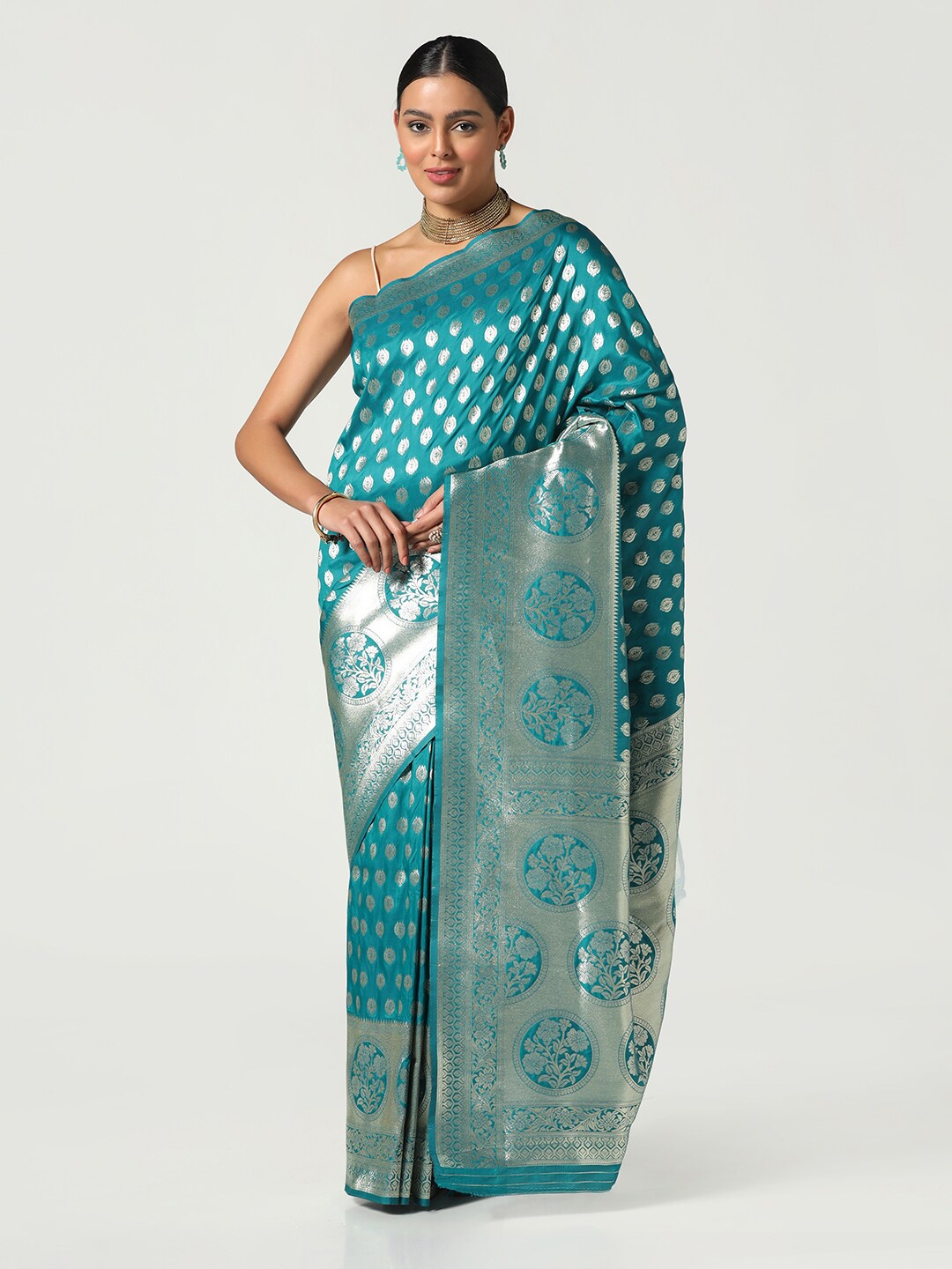 

BOMBAY SELECTIONS Woven Design Zari Pure Silk Banarasi Saree, Sea green