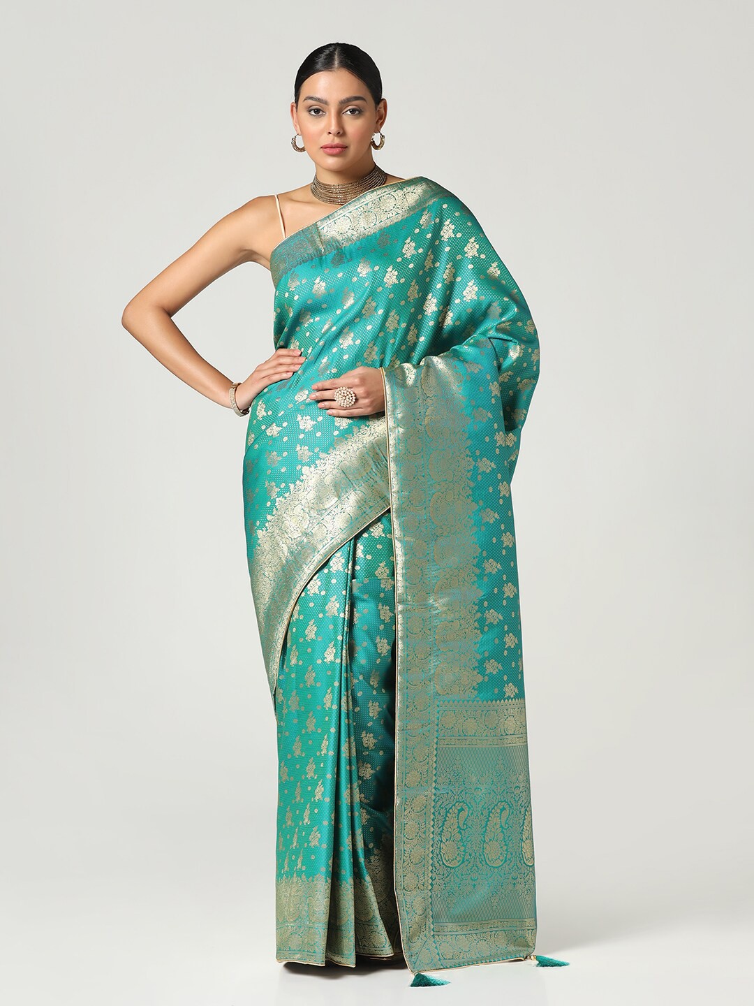 

BOMBAY SELECTIONS Woven Design Zari Art Silk Banarasi Saree, Sea green