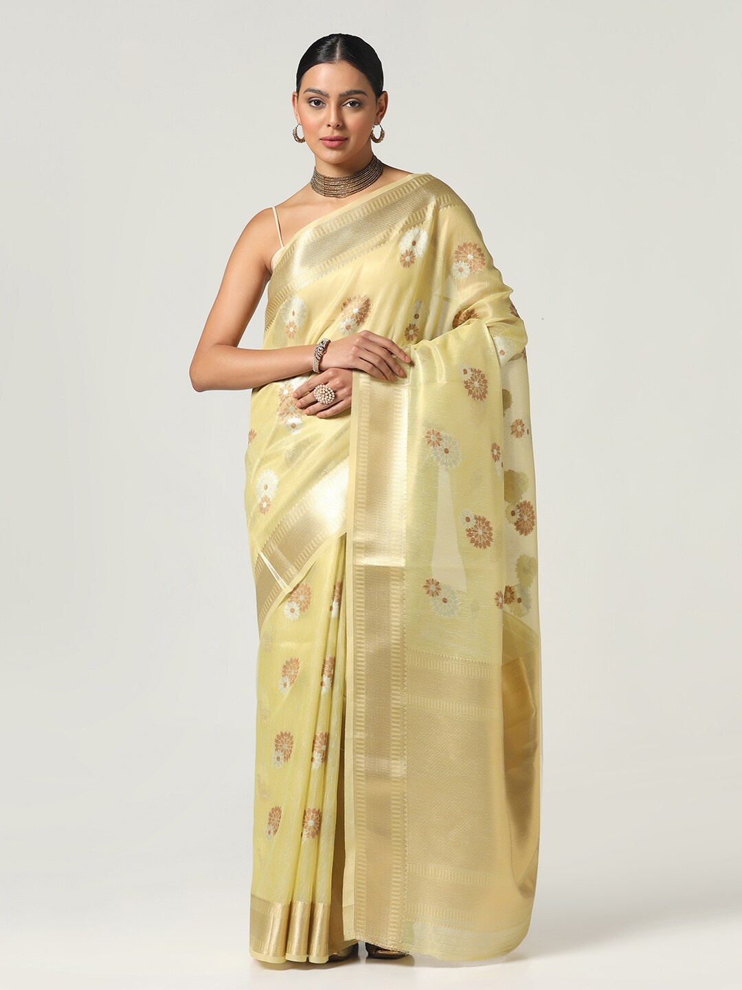 

BOMBAY SELECTIONS Woven Design Zari Banarasi Saree, Beige