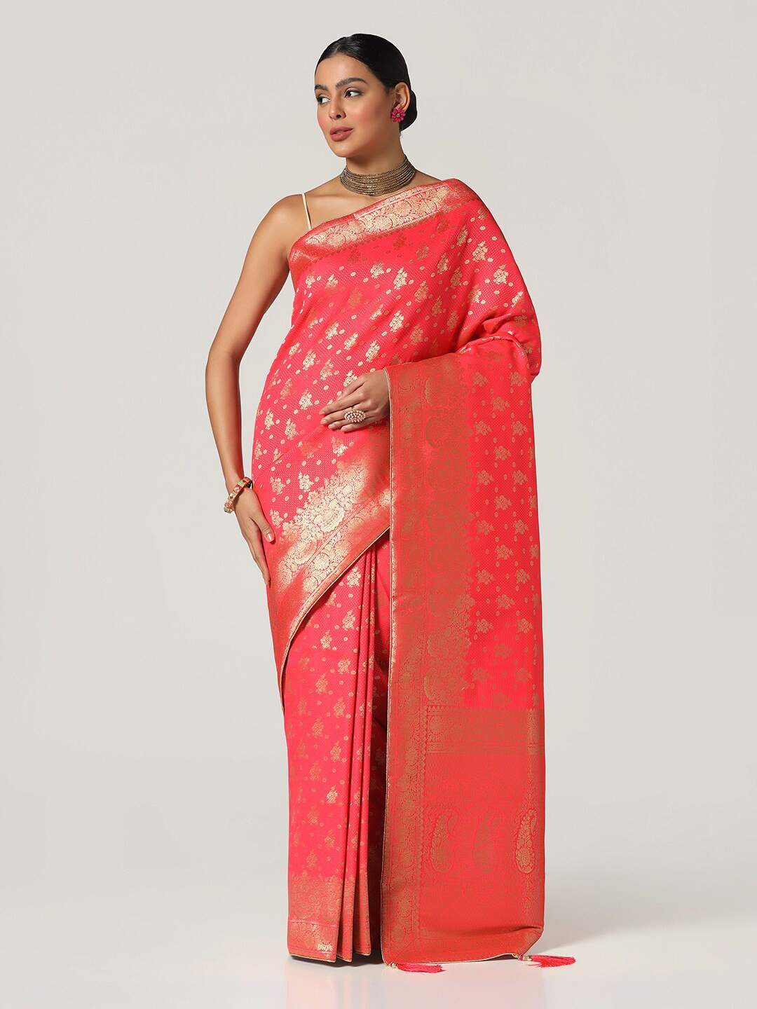 

BOMBAY SELECTIONS Woven Design Zari Banarasi Saree, Pink