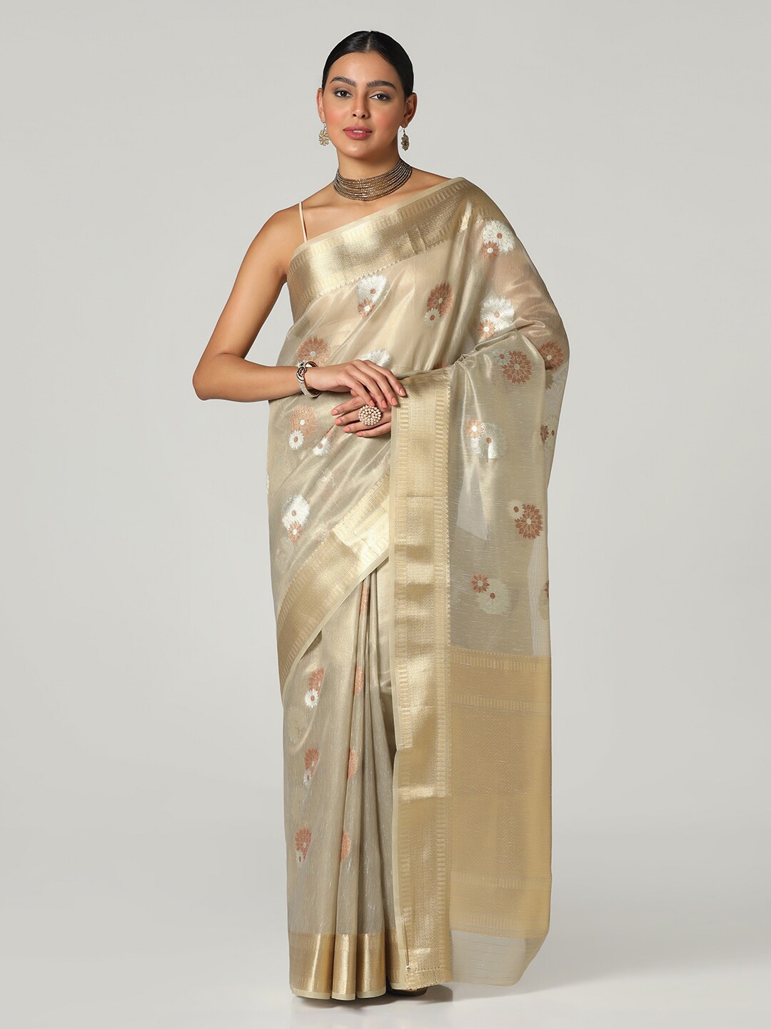 

BOMBAY SELECTIONS Ethnic Motifs Zari Banarasi Saree, Grey