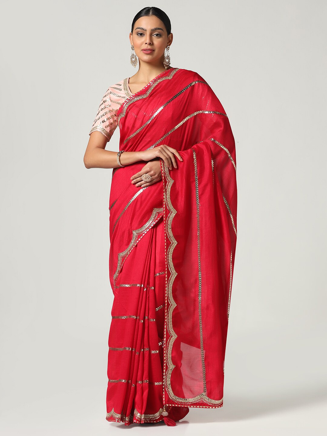 

BOMBAY SELECTIONS Striped Sequinned Art Silk Saree, Magenta