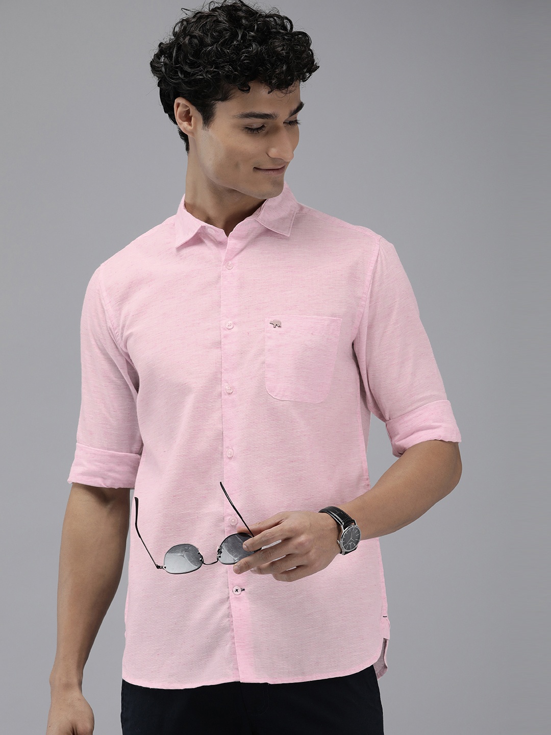 

THE BEAR HOUSE Men Slim Fit Semi Sheer Casual Shirt, Pink
