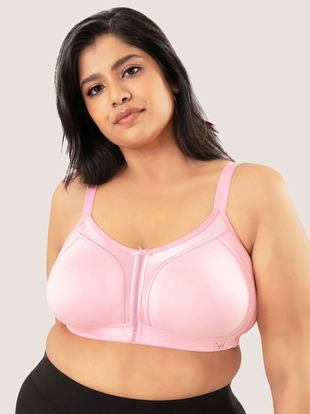 

Nykd Plus Size Seamless Full Support M-Frame Cotton Full Coverage Bra - NYB101, Pink