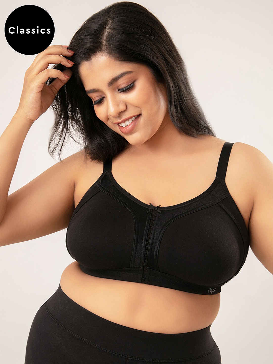 

Nykd Plus Size Seamless Full Support M-Frame Cotton Full Coverage Bra - NYB101, Black