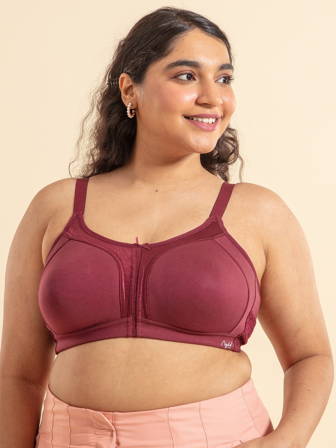

Nykd Plus Size Seamless Full Support M-Frame Cotton Full Coverage Bra - NYB101, Maroon