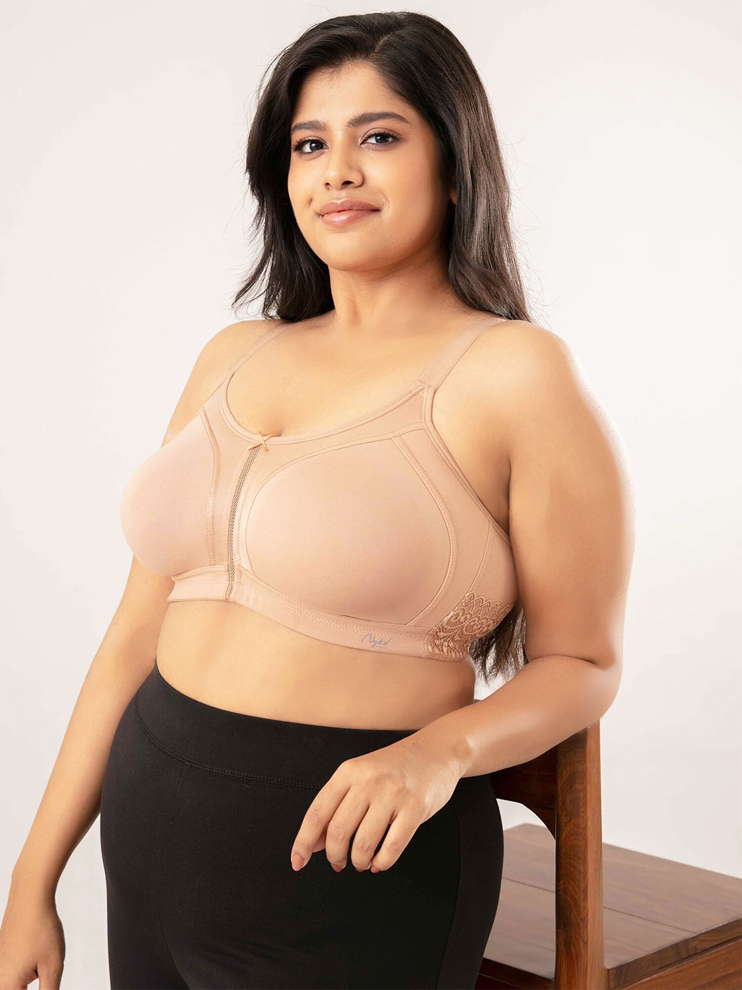 

Nykd Plus Size Seamless Full Support M-Frame Cotton Full Coverage Bra - NYB101, Beige