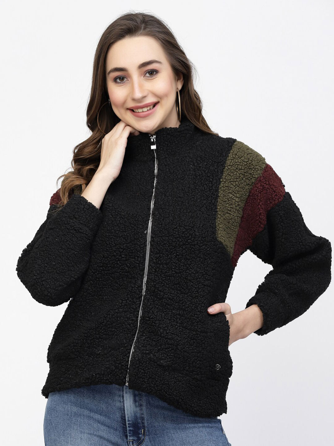 

Juelle Women Colourblocked Fleece Sweatshirt, Black