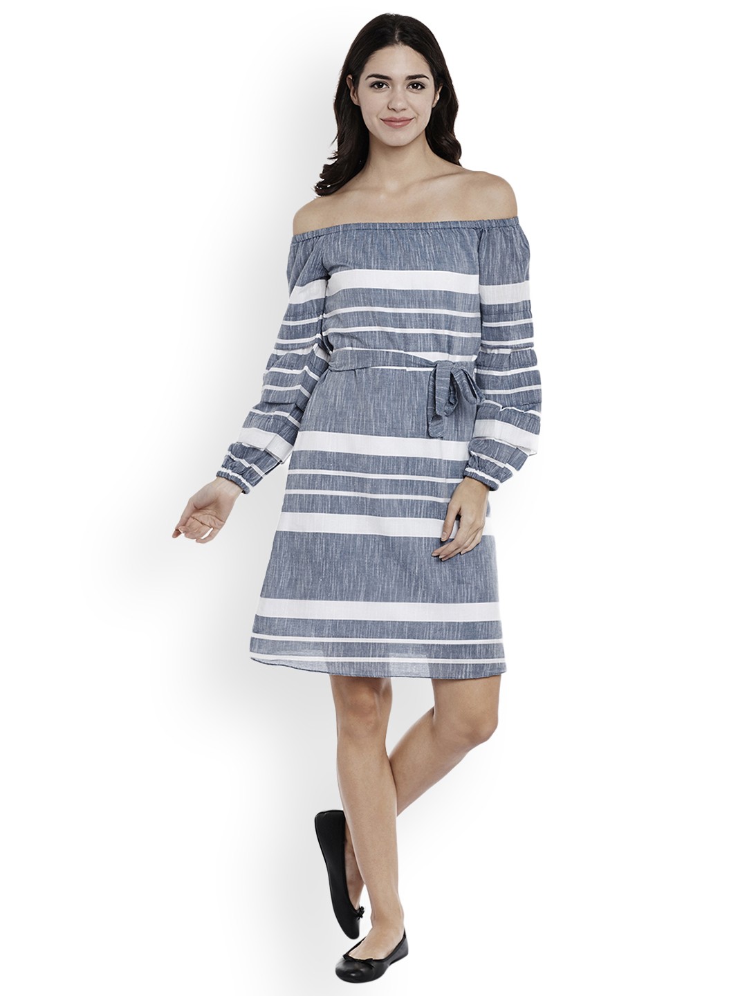 

Athena Women Blue Striped A-Line Dress