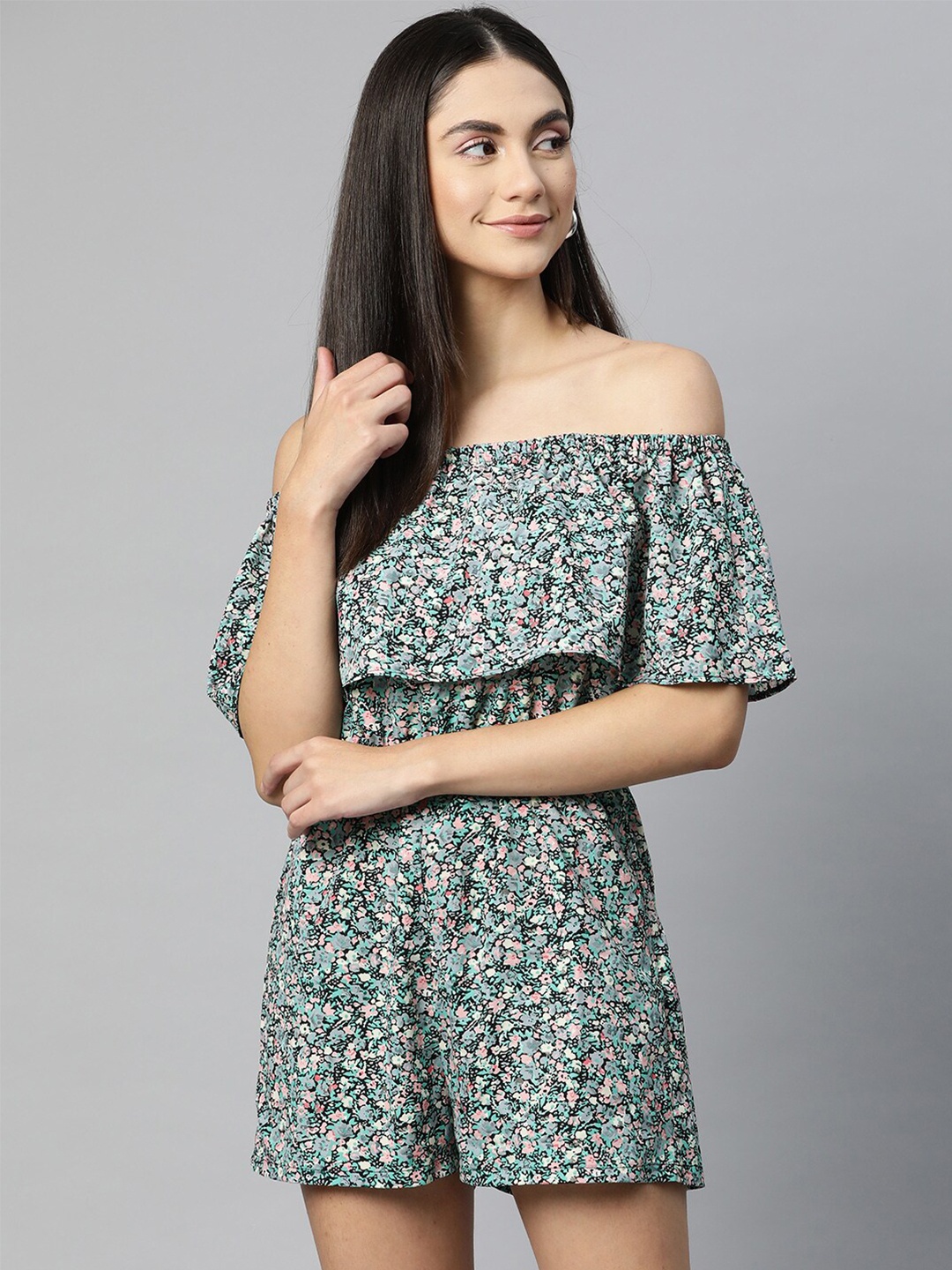 

SIRIKIT Off-Shoulder Floral Printed Jumpsuit, Green