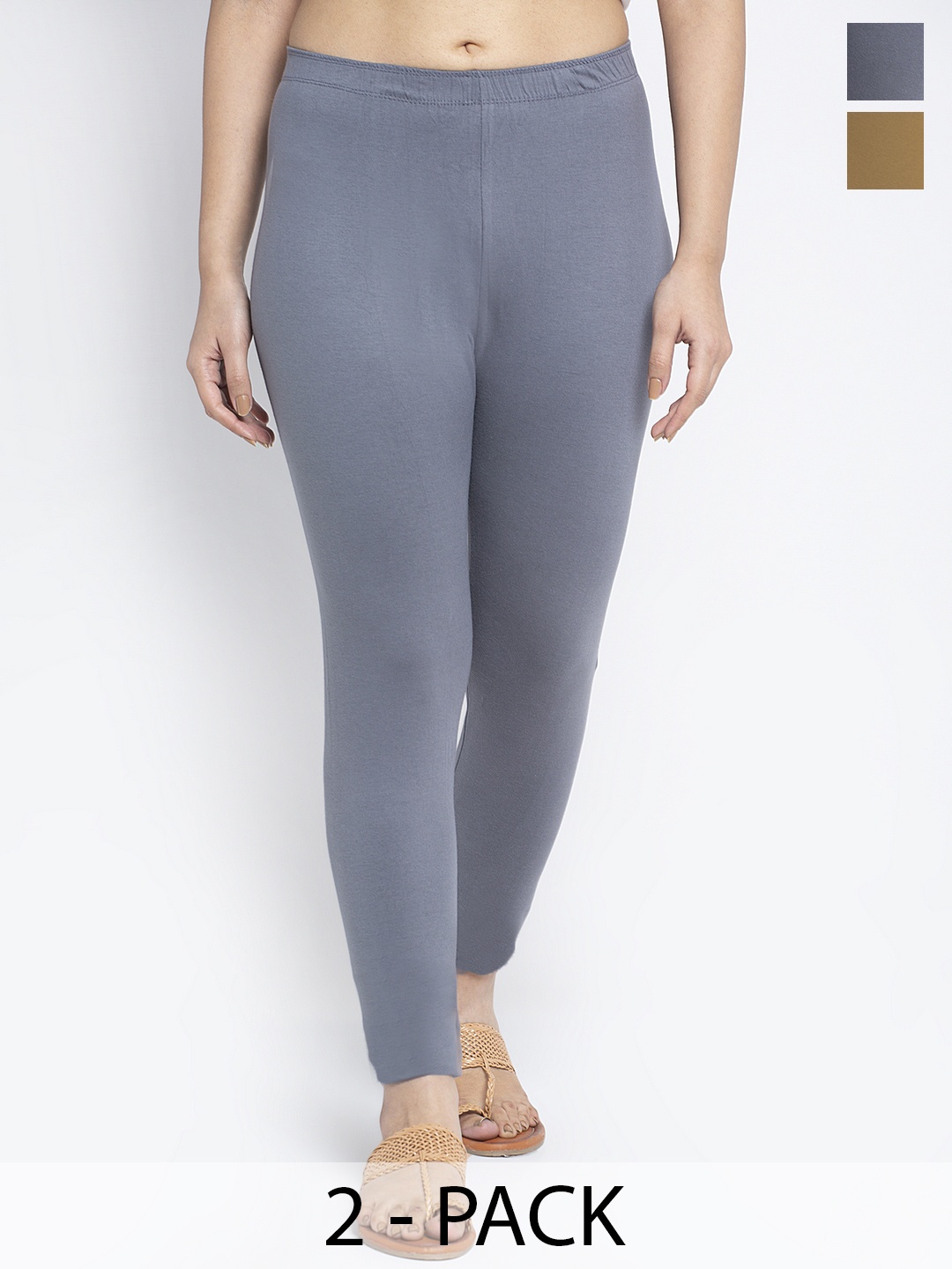 

GRACIT Pack Of 2 Ankle-Length Leggings, Grey