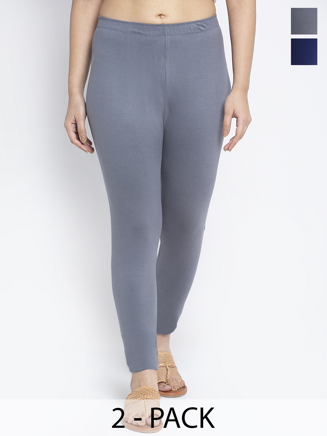 

GRACIT Pack Of 2 Ankle-Length Leggings, Grey