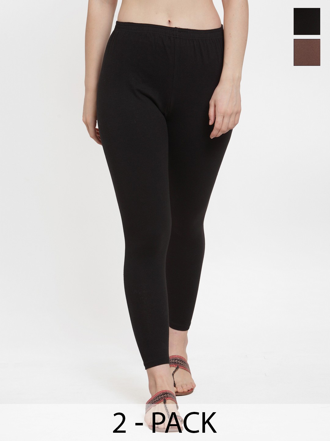 

GRACIT Pack Of 2 Cotton Ankle-Length Leggings, Black