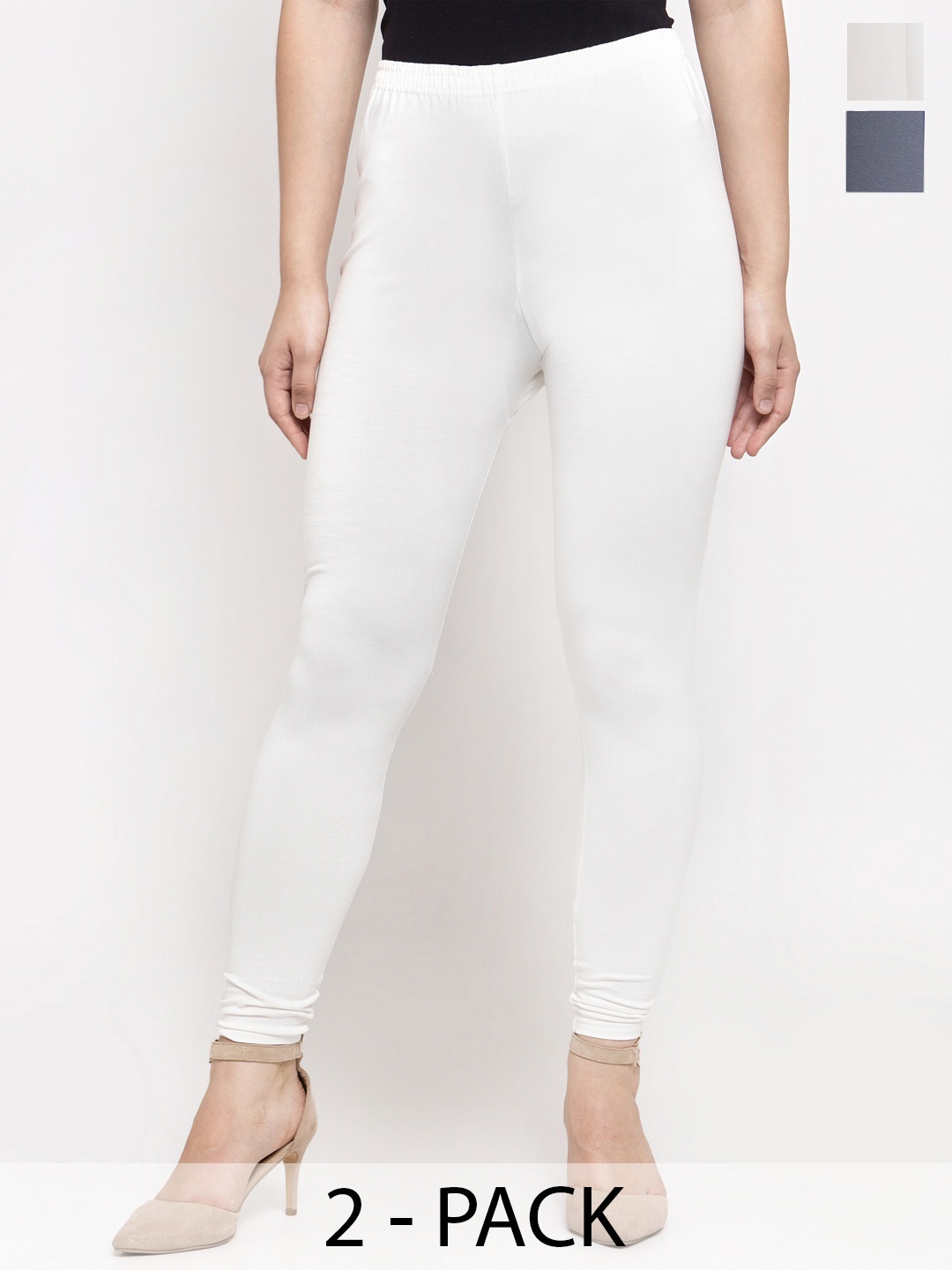 

GRACIT Pack Of 2 Cotton Ankle-Length Leggings, White