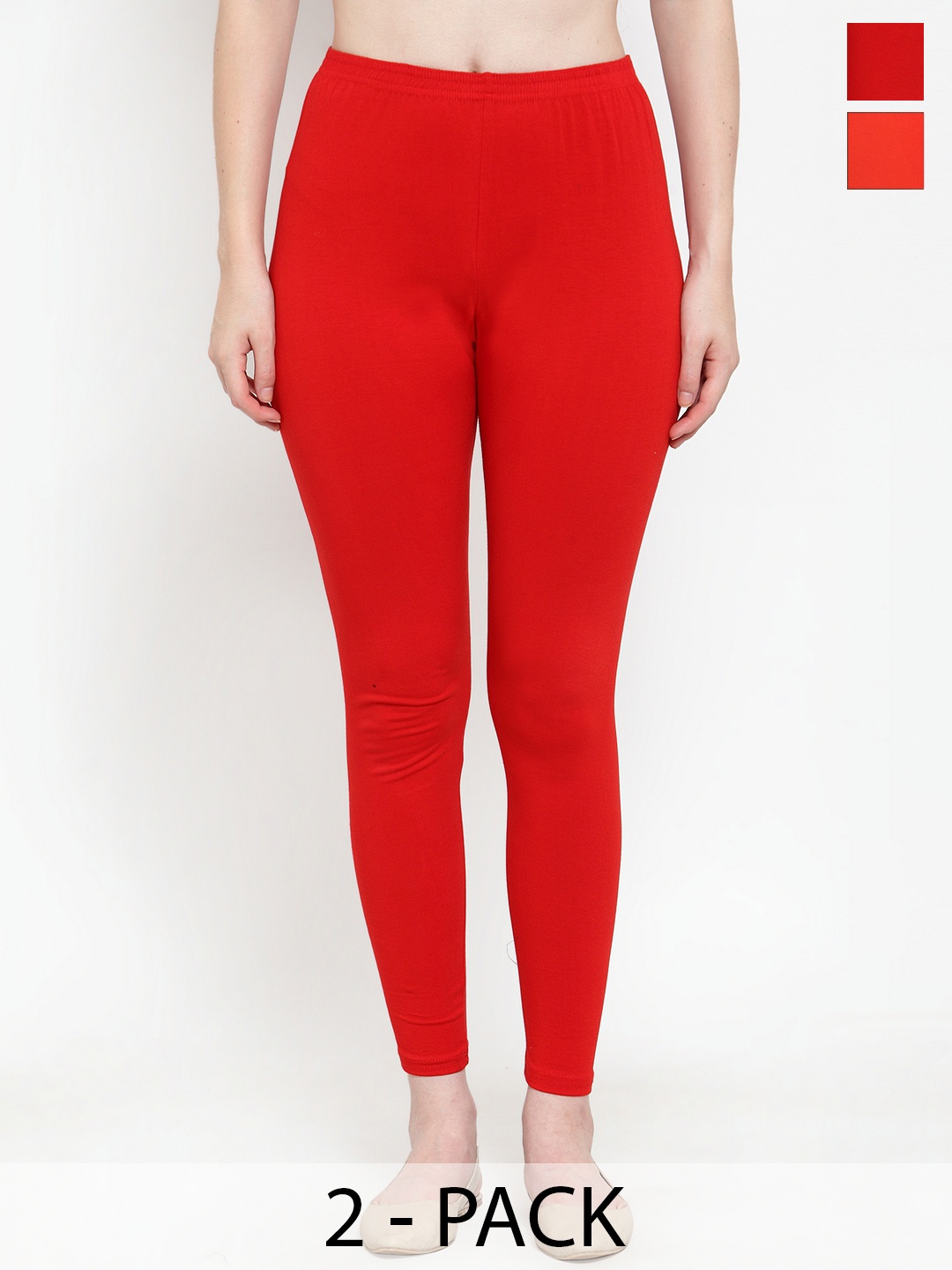 

GRACIT Pack Of 2 Cotton Ankle Length Leggings, Red