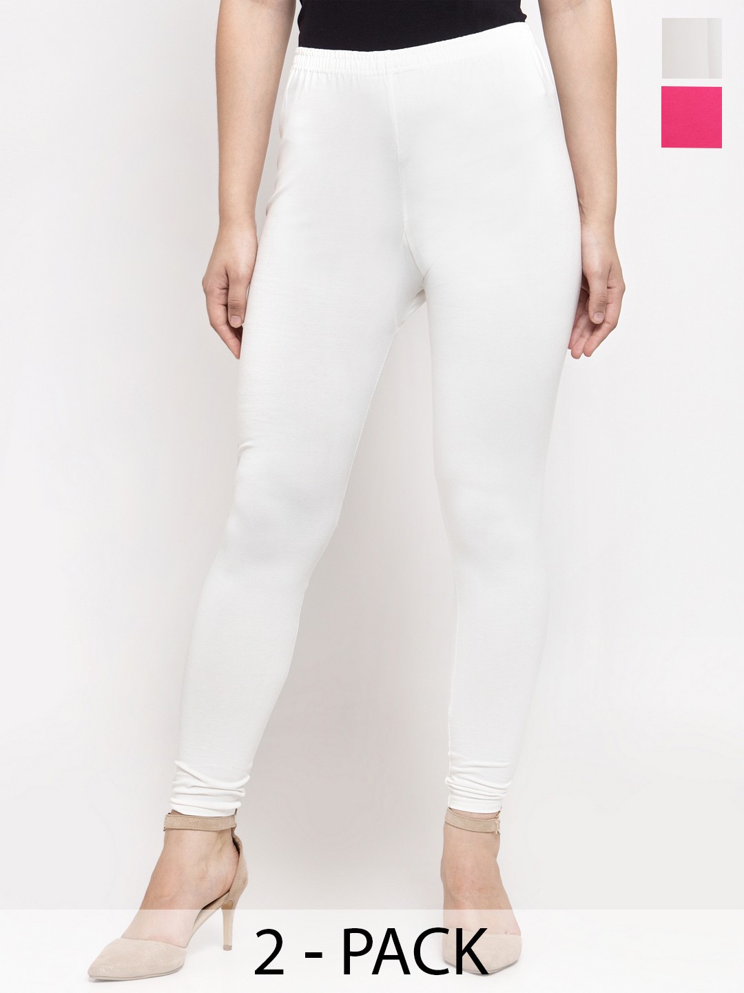 

GRACIT Pack Of 2 Cotton Soft Ankle-Length Leggings, White